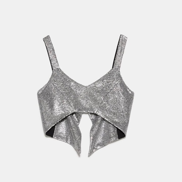 Zara | Tops | Zara Silver Sequin Crop Top | Poshmark